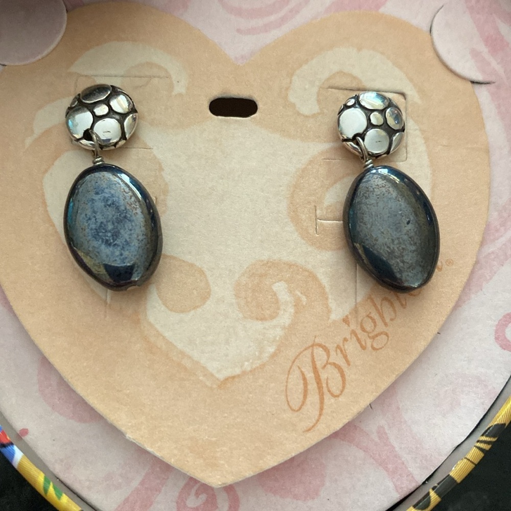 Brighton Pebble silver and marcasite dangle post earrings